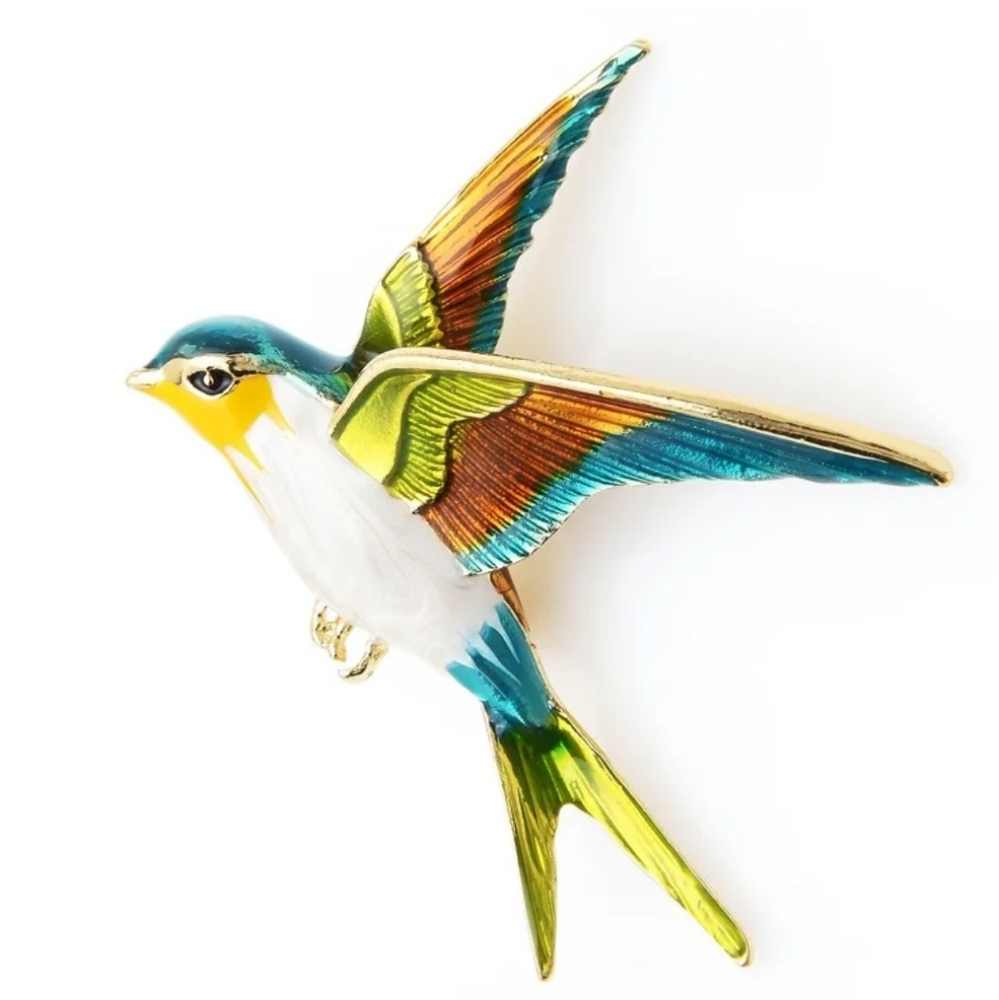 Enamel Flying Swallow Brooch Pins For Women